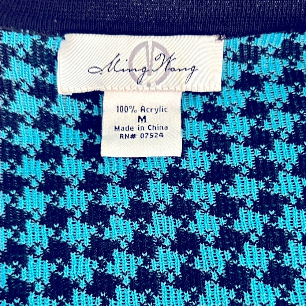 Ming Wang Black Blue Houndstooth Sweater Jacket w/Matching Sleeveless Sweater - Picture 2 of 5